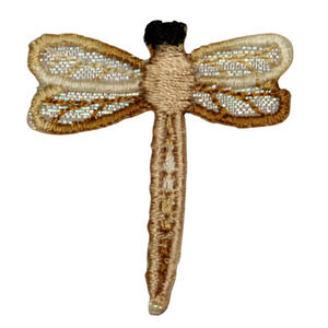 Iron On Embroidered Applique Patch Tiny Brown Iridescent Shimmer Wings Dragonfly